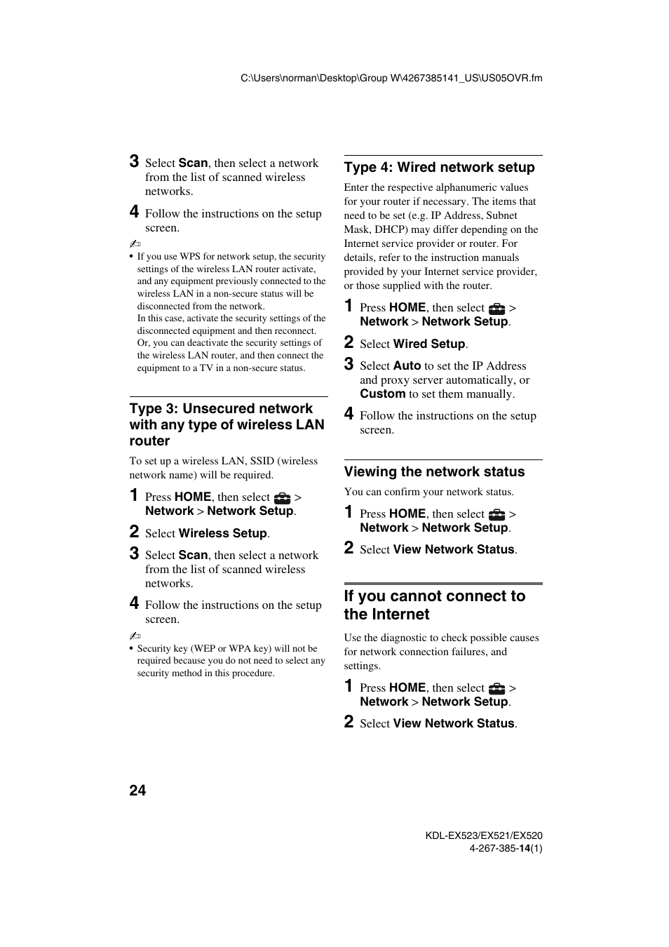If you cannot connect to the internet | Sony KDL-32EX523 User Manual | Page 24 / 32