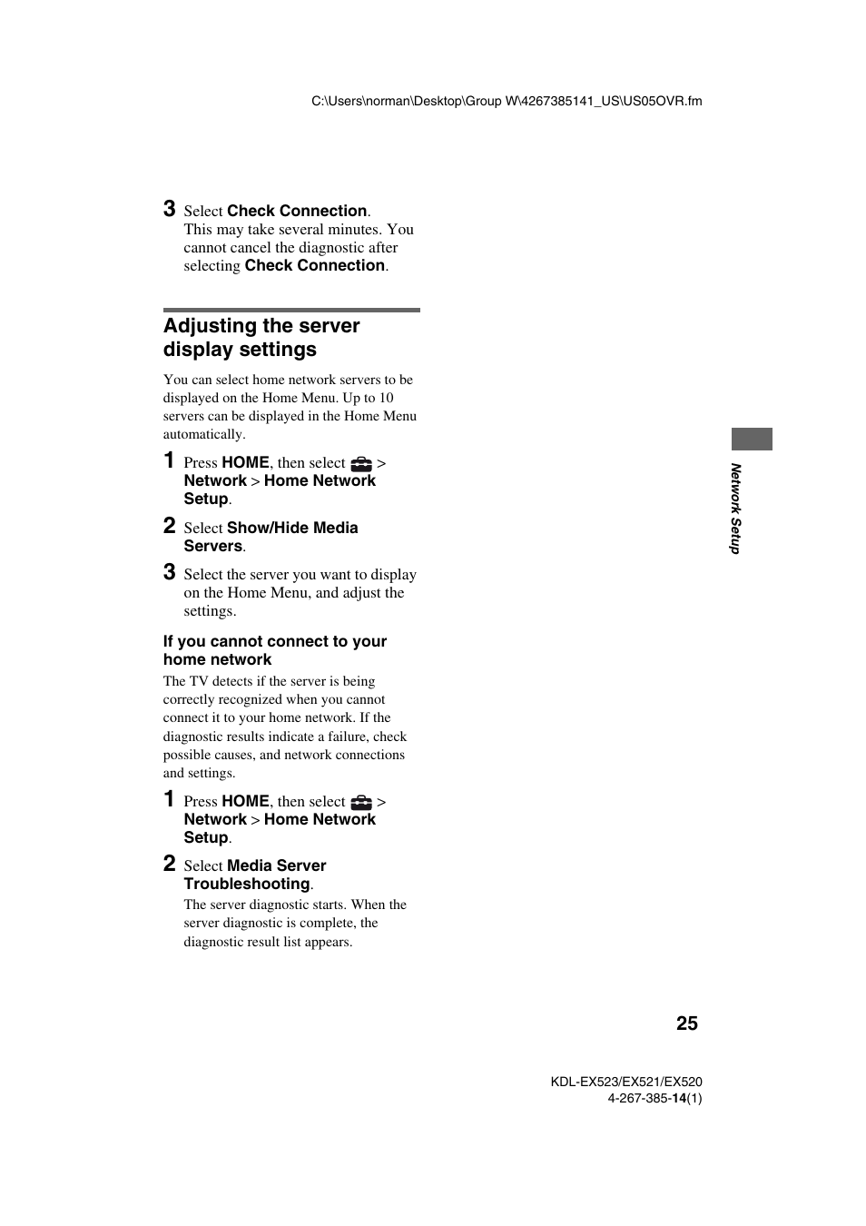 Adjusting the server display settings | Sony KDL-32EX523 User Manual | Page 25 / 32