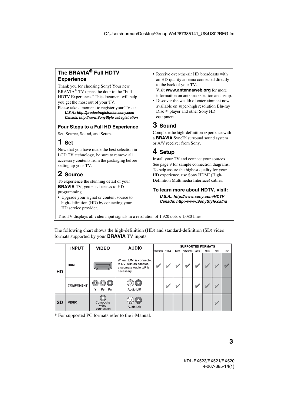 Sony KDL-32EX523 User Manual | Page 3 / 32