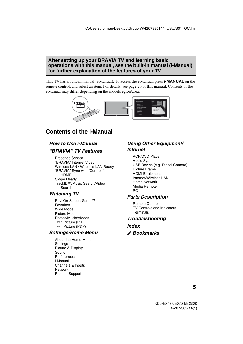 Contents of the i-manual | Sony KDL-32EX523 User Manual | Page 5 / 32