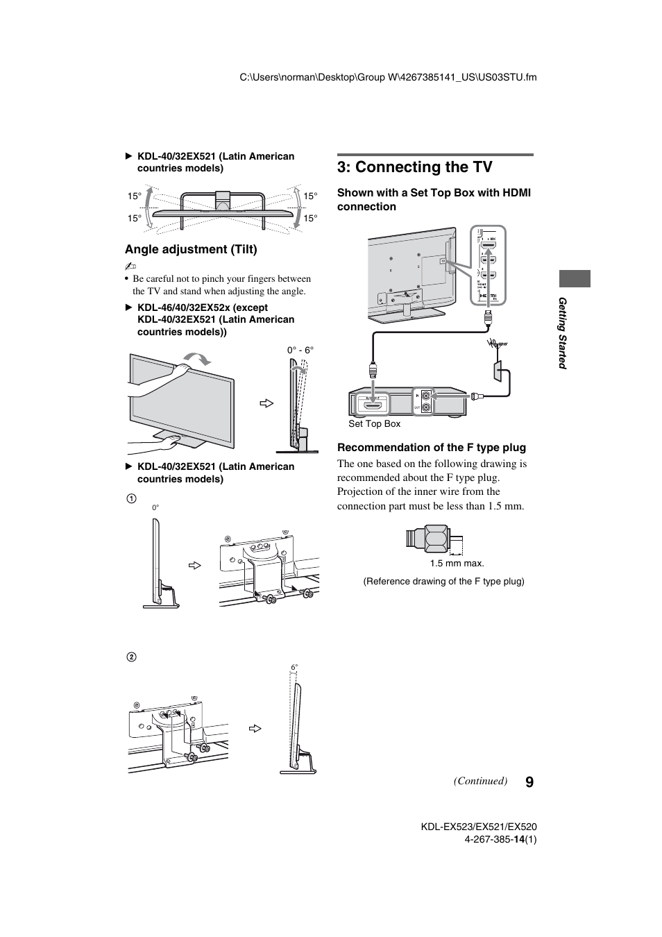 Connecting the tv | Sony KDL-32EX523 User Manual | Page 9 / 32