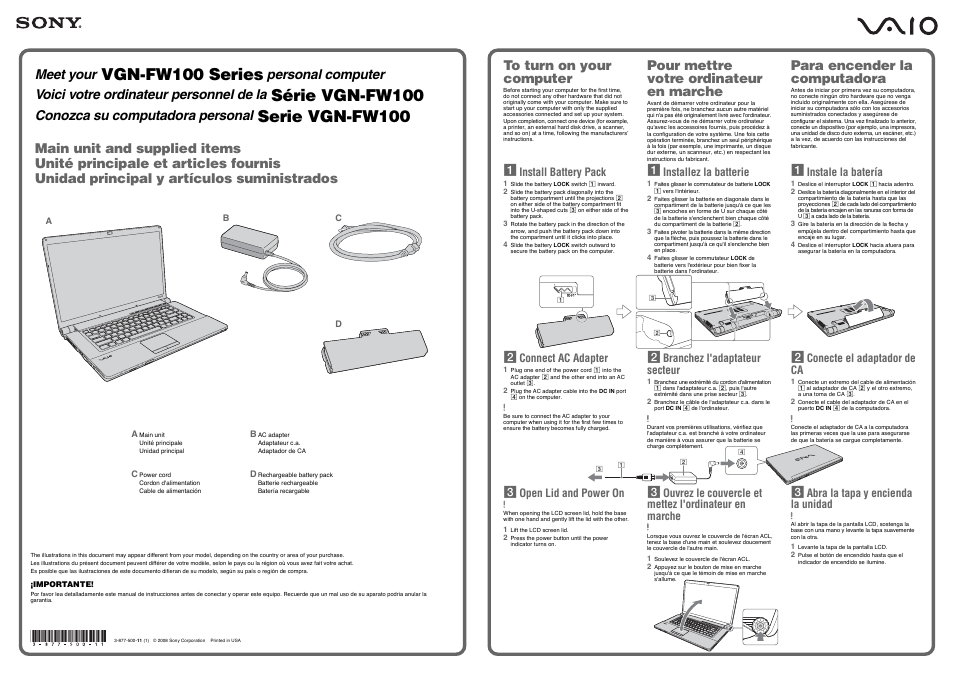 Sony VGN-FW190EEW User Manual | 2 pages