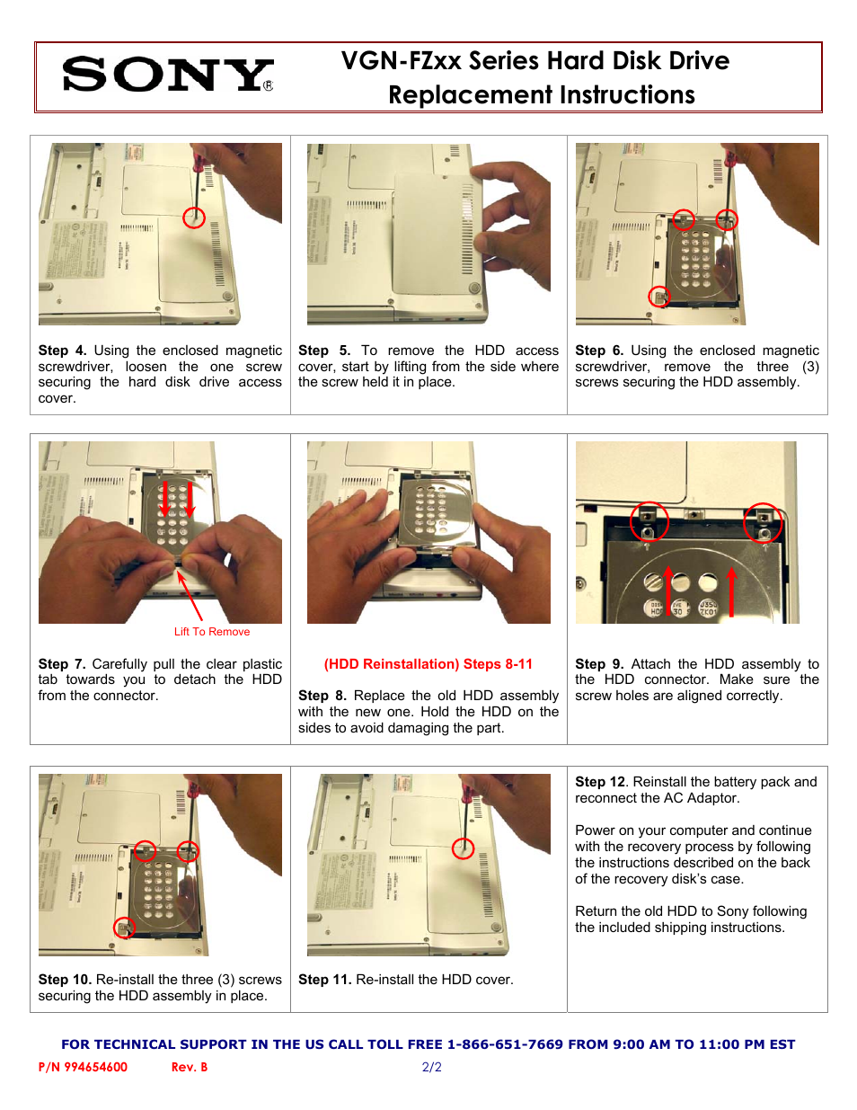 Sony VGN-FZxx Series Hard Disk Drive (Replacement Instructions) User Manual | Page 2 / 2