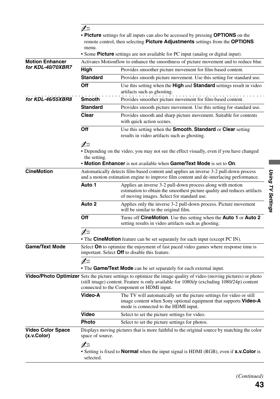 Sony KDL-40XBR7 User Manual | Page 43 / 63