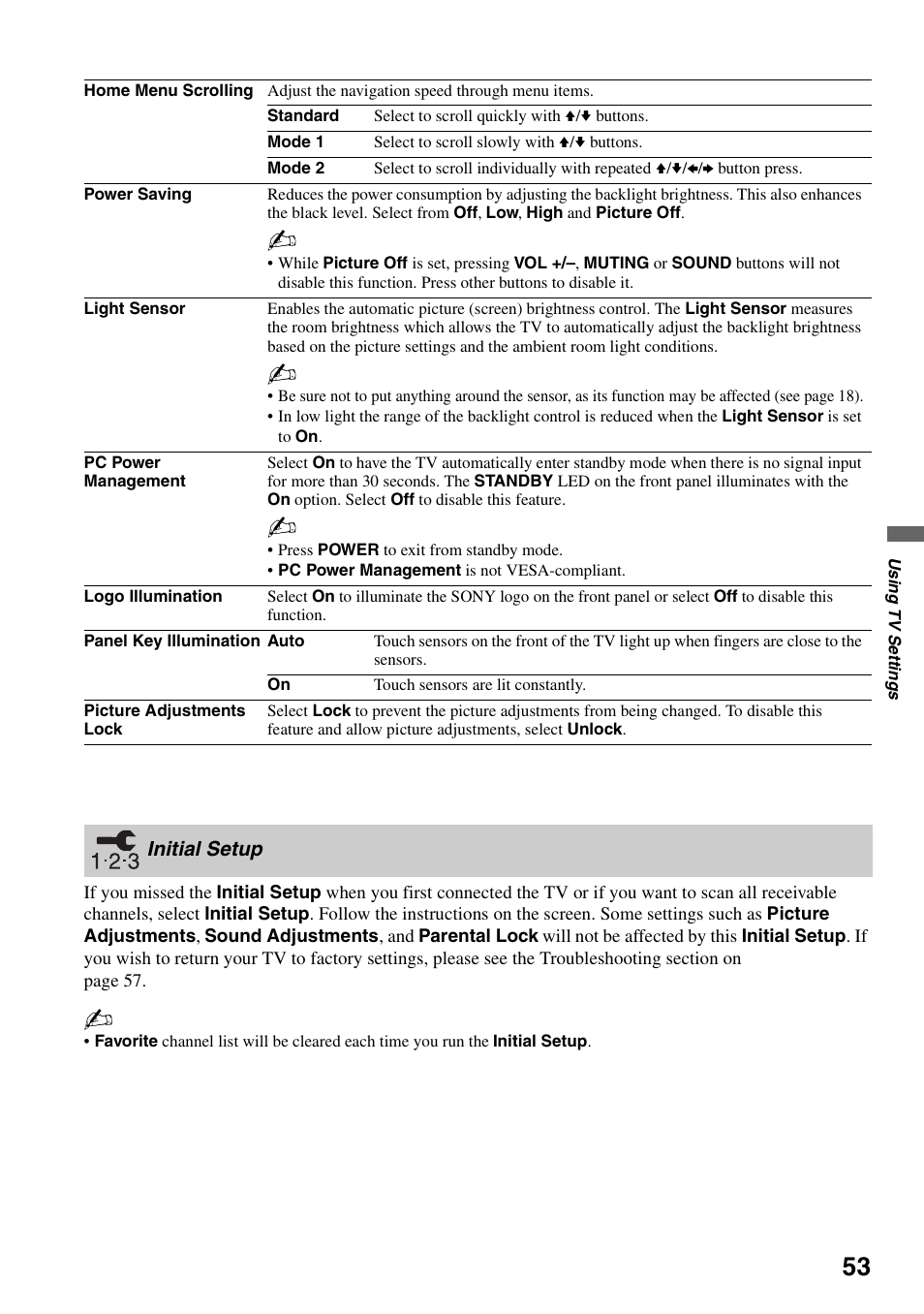 Initial setup | Sony KDL-40XBR7 User Manual | Page 53 / 63