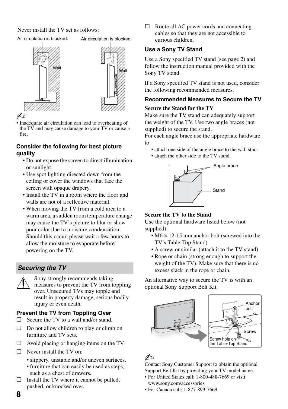 Securing the tv | Sony KDL-40XBR7 User Manual | Page 8 / 63