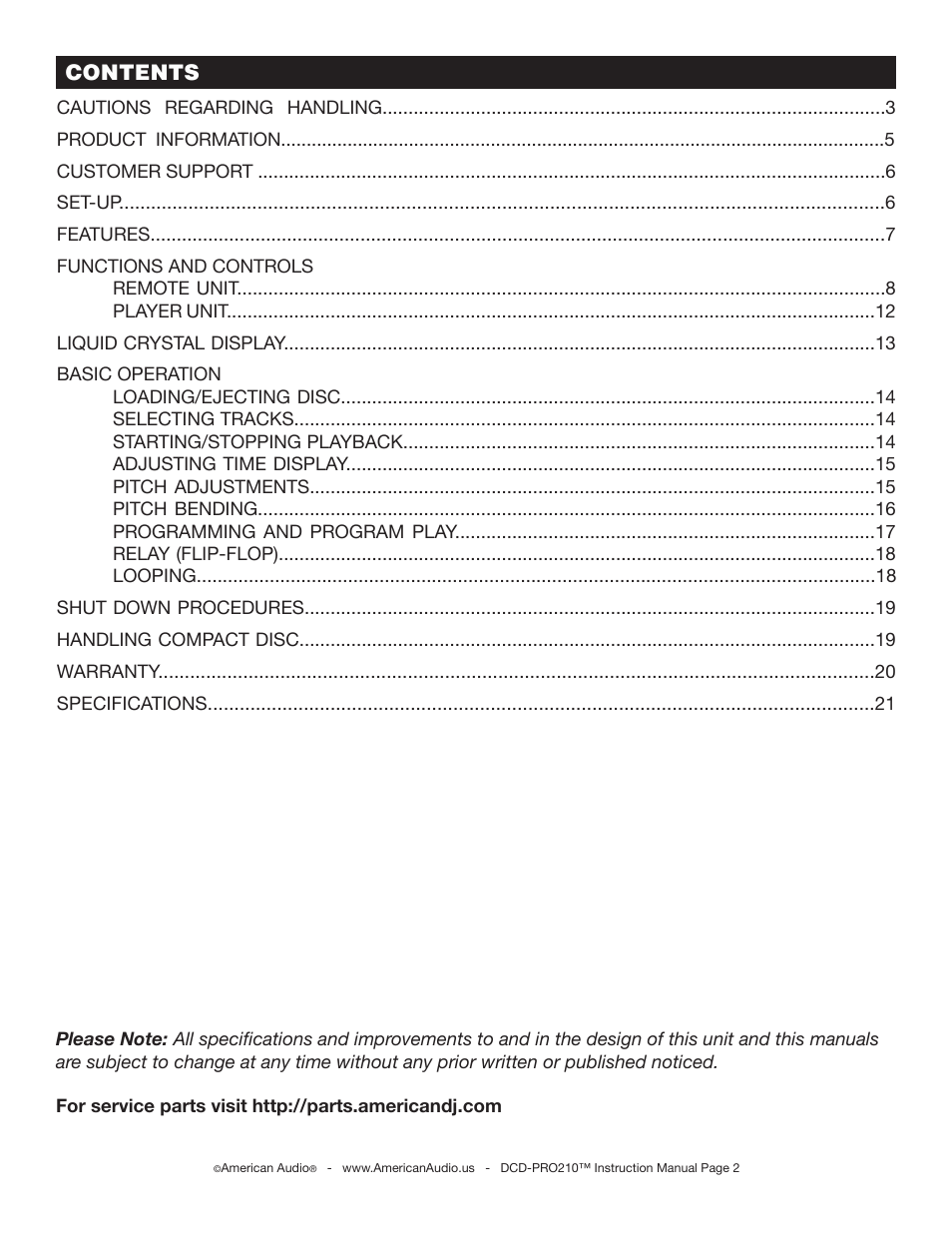 American Audio DCD-PRO210 User Manual | Page 2 / 22