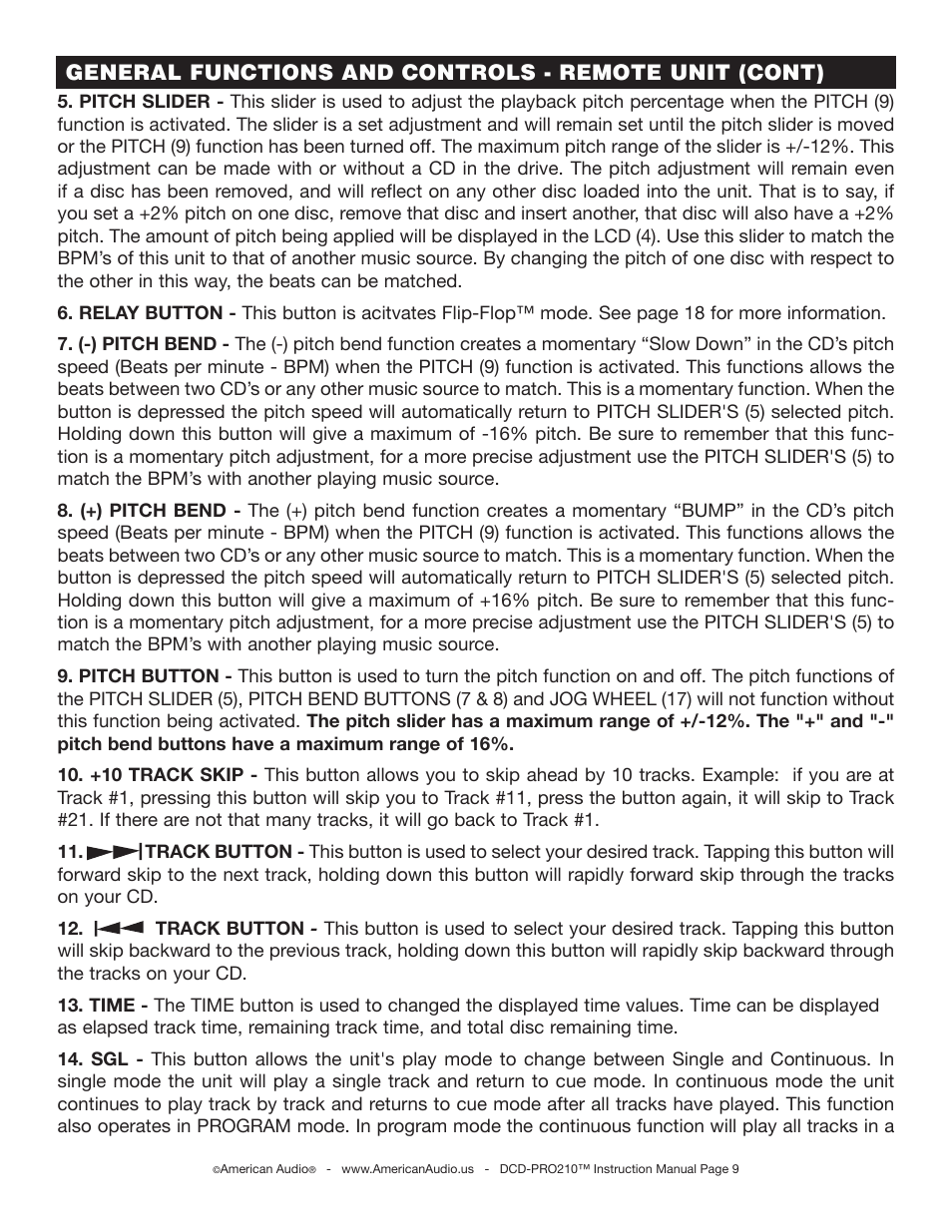 American Audio DCD-PRO210 User Manual | Page 9 / 22
