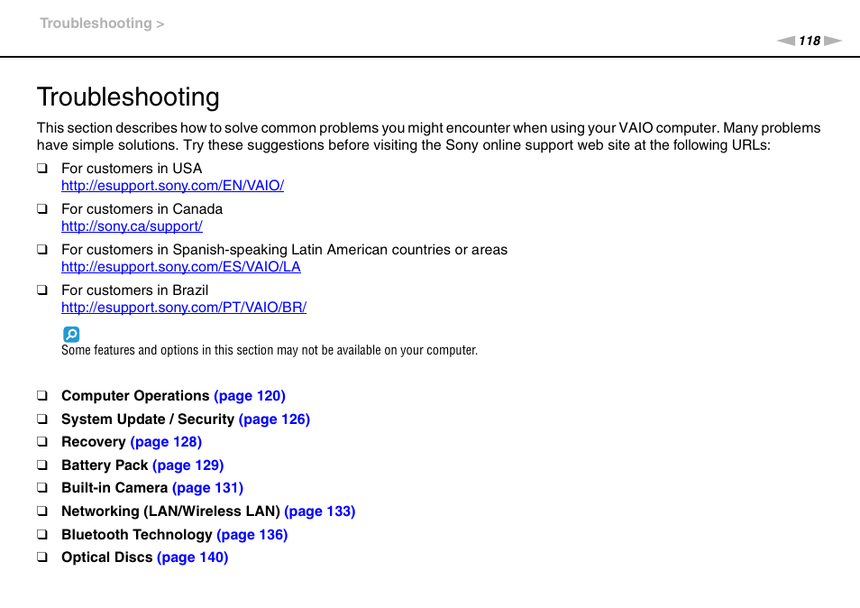 Troubleshooting | Sony VPCE Series User Manual | Page 118 / 163