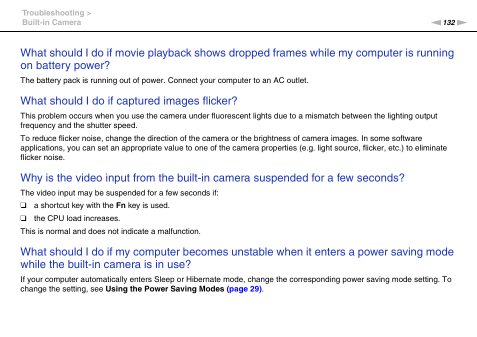 What should i do if captured images flicker | Sony VPCE Series User Manual | Page 132 / 163