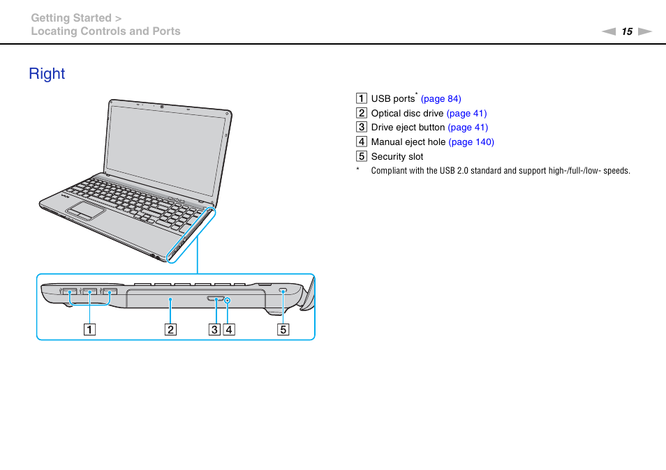 Right | Sony VPCE Series User Manual | Page 15 / 163