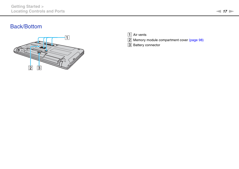 Back/bottom | Sony VPCE Series User Manual | Page 17 / 163