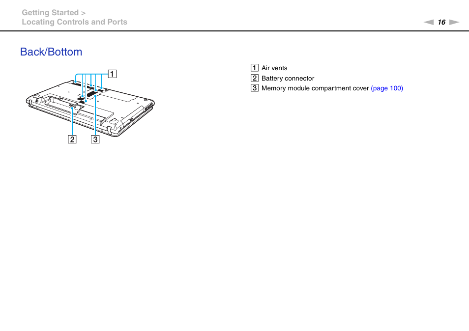 Back/bottom | Sony VPCCA190X User Manual | Page 16 / 167