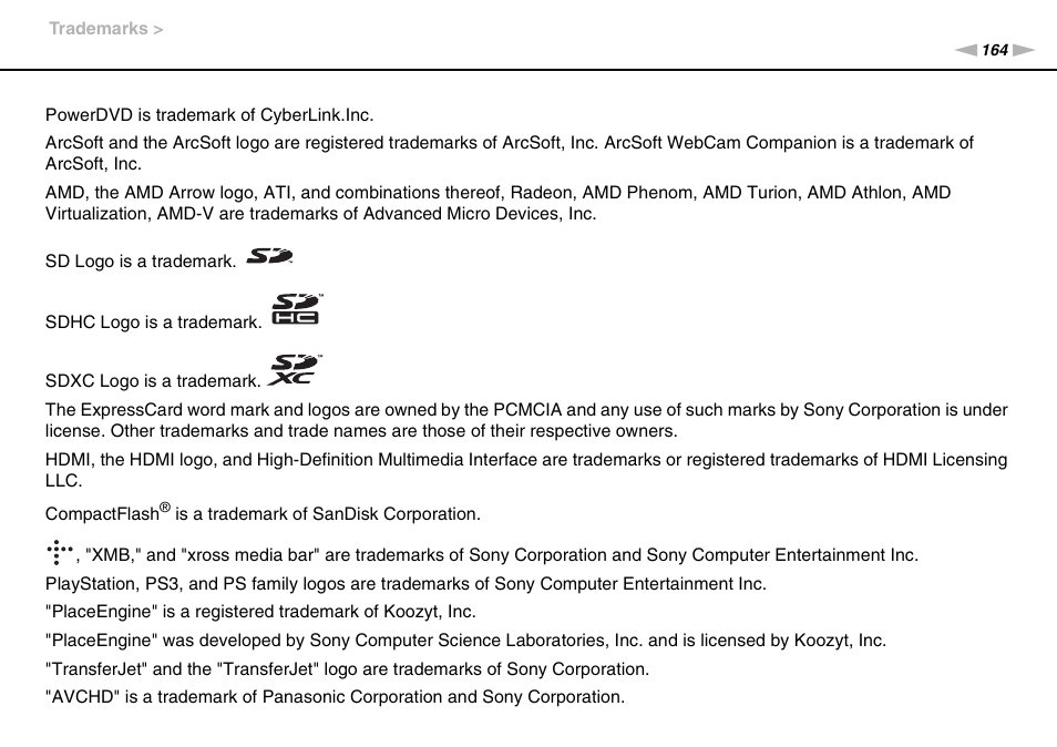 Sony VPCCA190X User Manual | Page 164 / 167