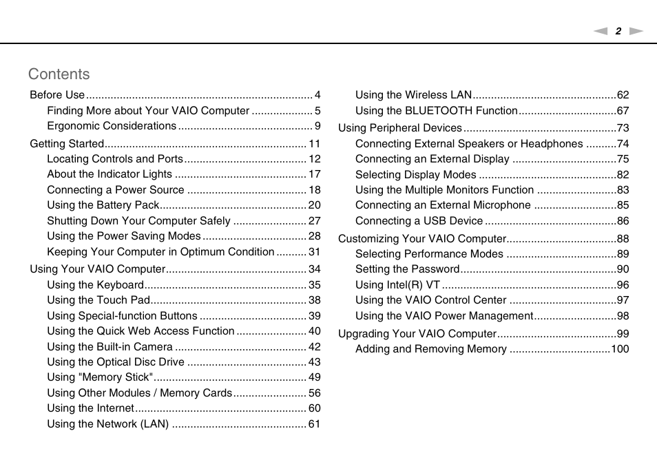 Sony VPCCA190X User Manual | Page 2 / 167