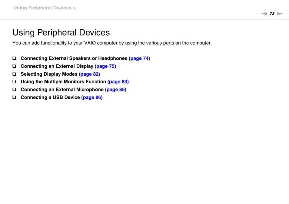 Using peripheral devices | Sony VPCCA190X User Manual | Page 73 / 167