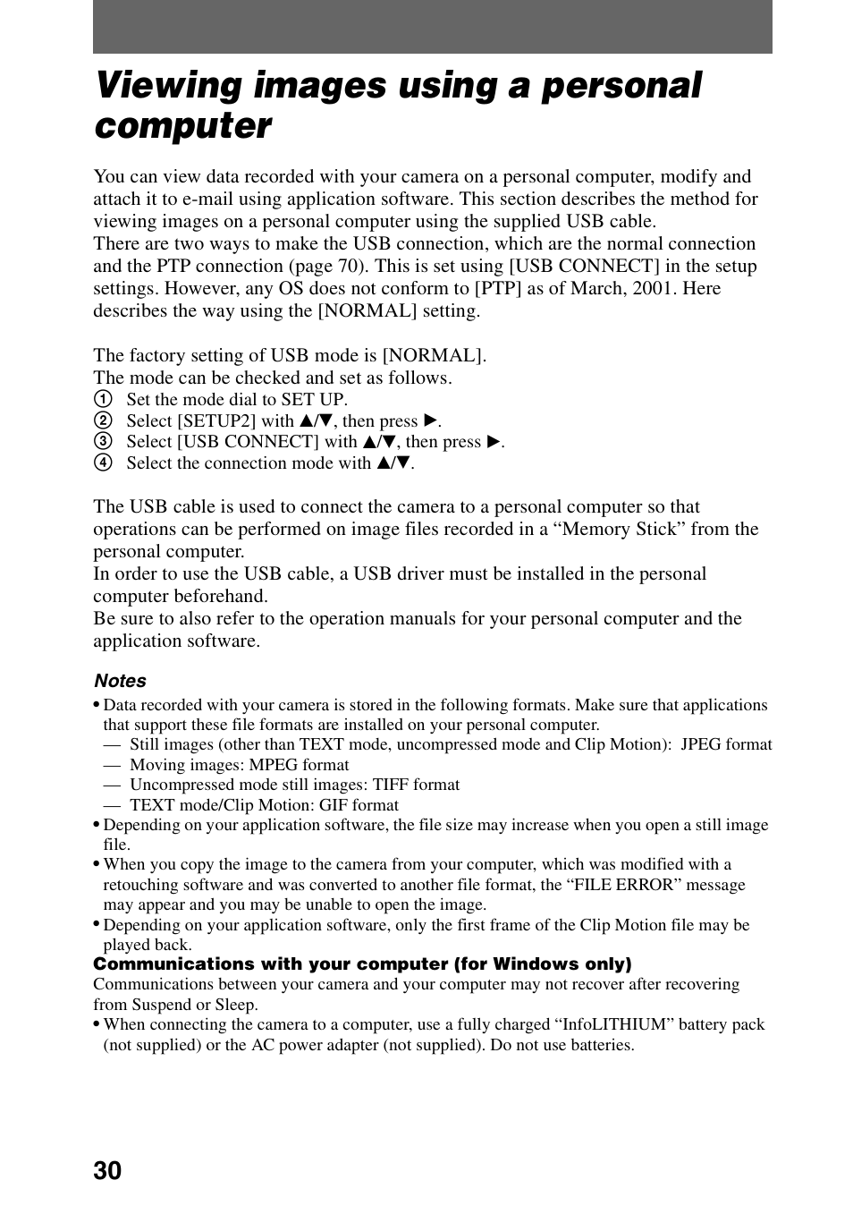 Viewing images using a personal computer, Viewing images using a personal, Computer | Sony DSC-P30 User Manual | Page 30 / 92