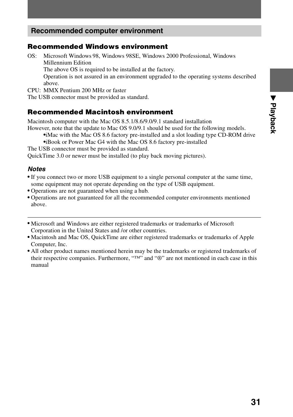 Recommended computer environment | Sony DSC-P30 User Manual | Page 31 / 92