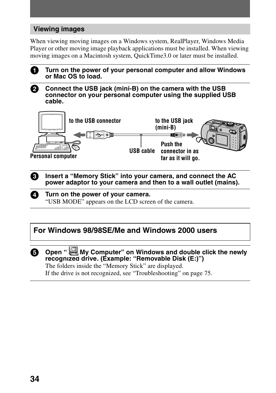 Viewing images | Sony DSC-P30 User Manual | Page 34 / 92