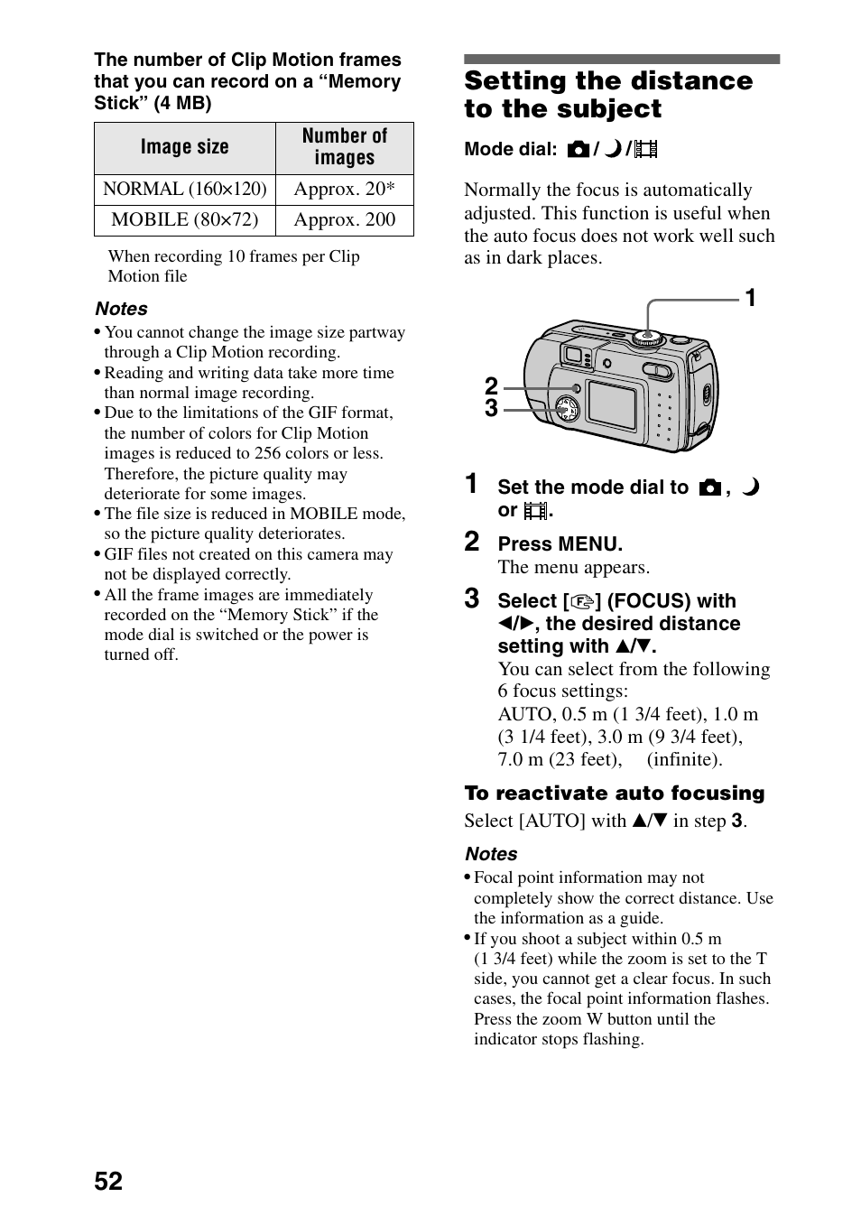 Setting the distance to the subject | Sony DSC-P30 User Manual | Page 52 / 92