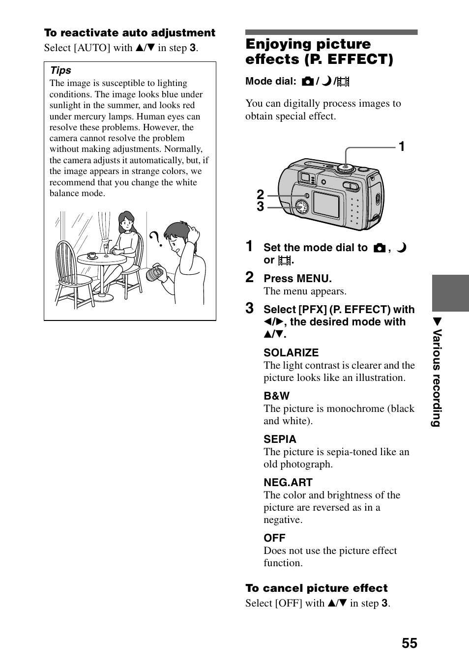Enjoying picture effects (p. effect), Enjoying picture effects, P. effect) | Sony DSC-P30 User Manual | Page 55 / 92