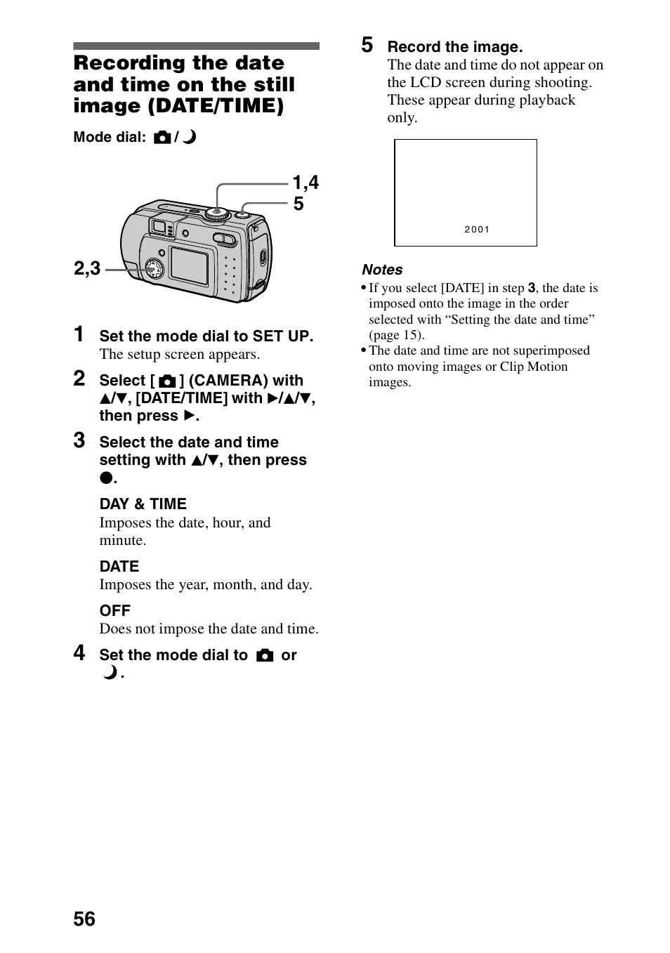 Recording the date and time on the still, Image (date/time) | Sony DSC-P30 User Manual | Page 56 / 92