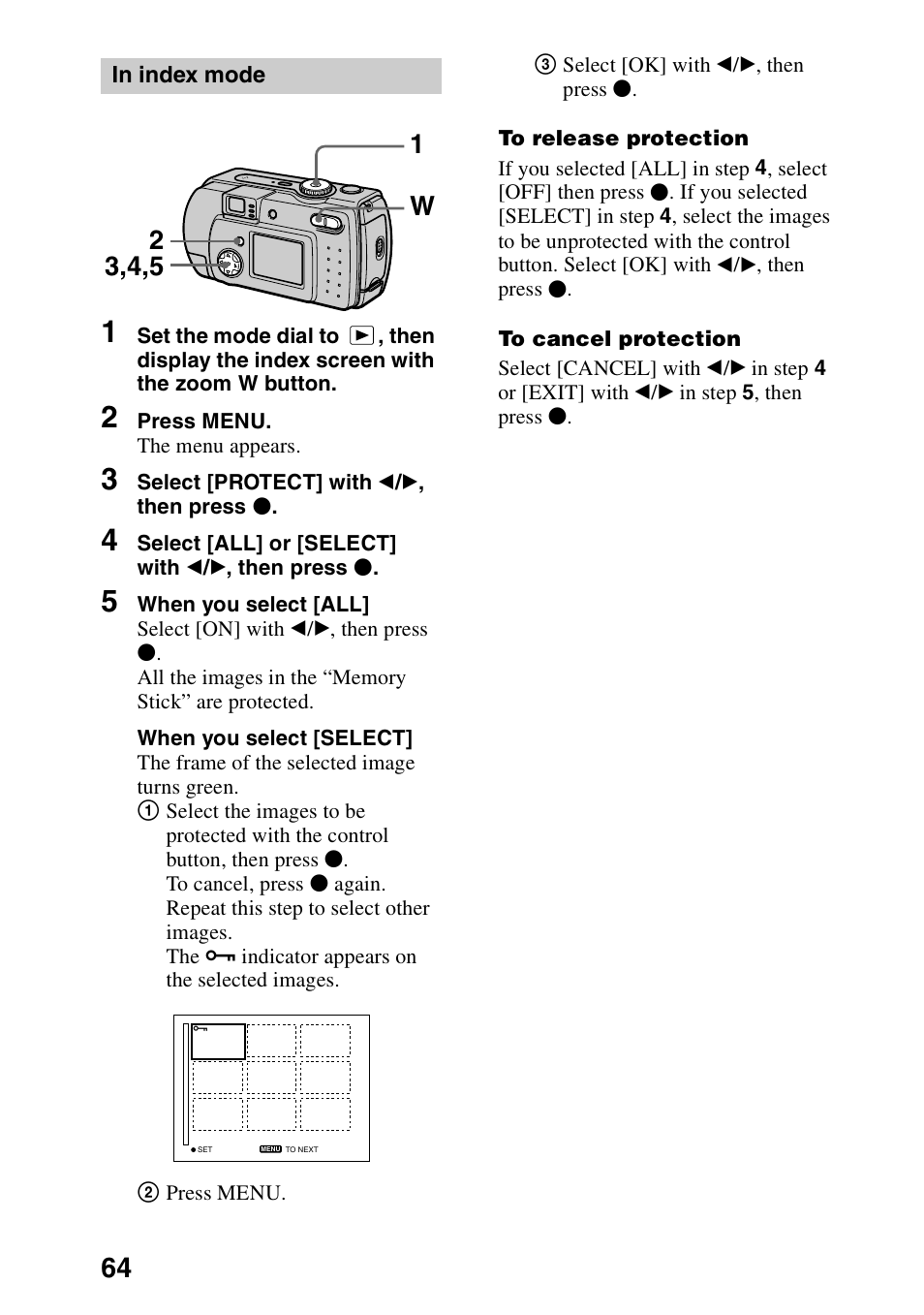 In index mode | Sony DSC-P30 User Manual | Page 64 / 92