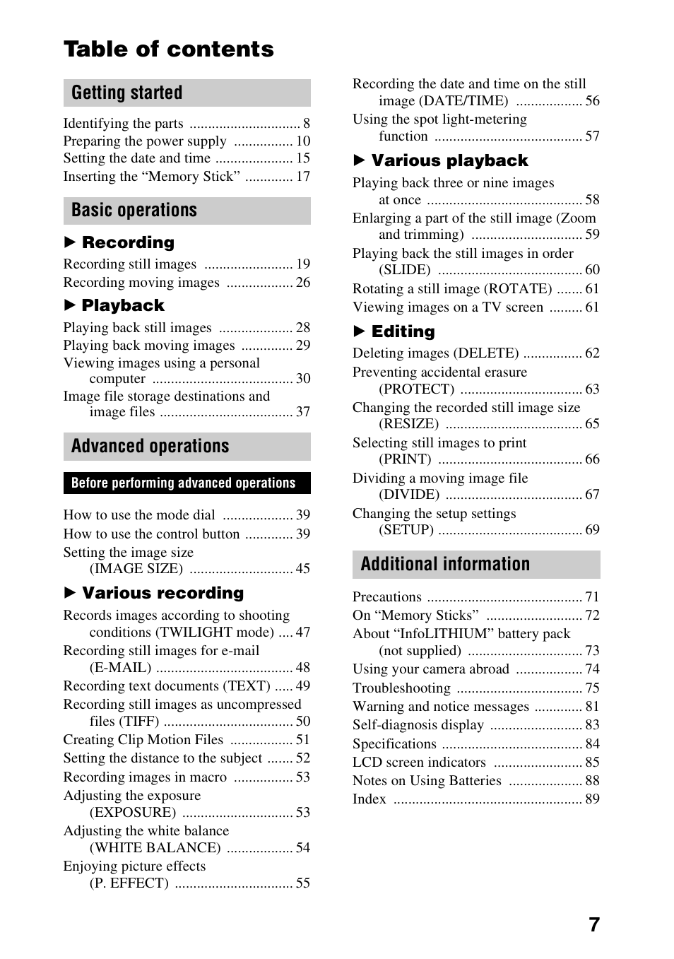 Sony DSC-P30 User Manual | Page 7 / 92