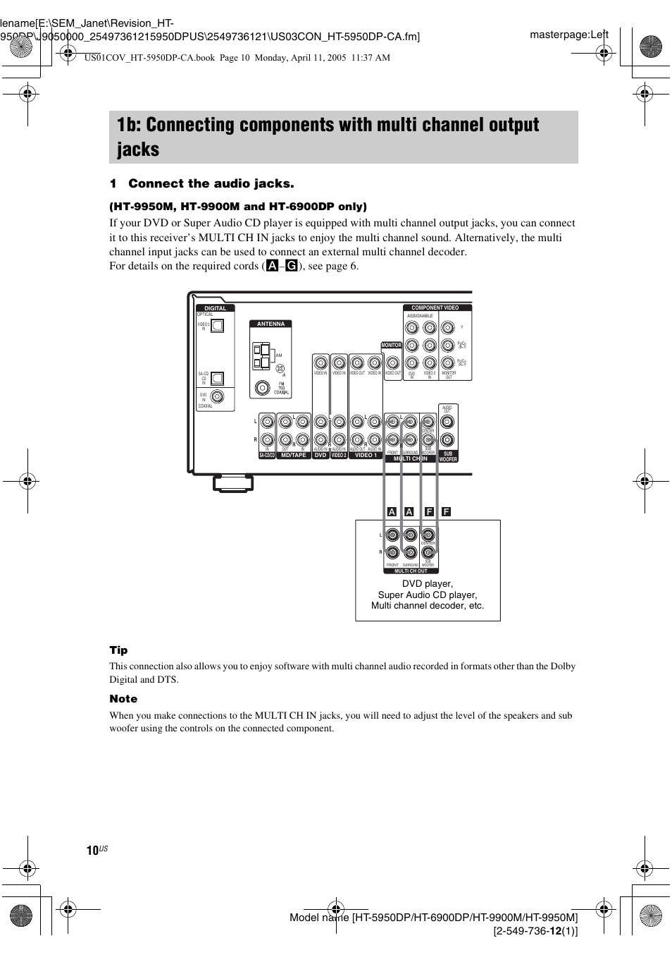 1connect the audio jacks, G), see page 6, A a f f | Sony HT-9900M User Manual | Page 10 / 60