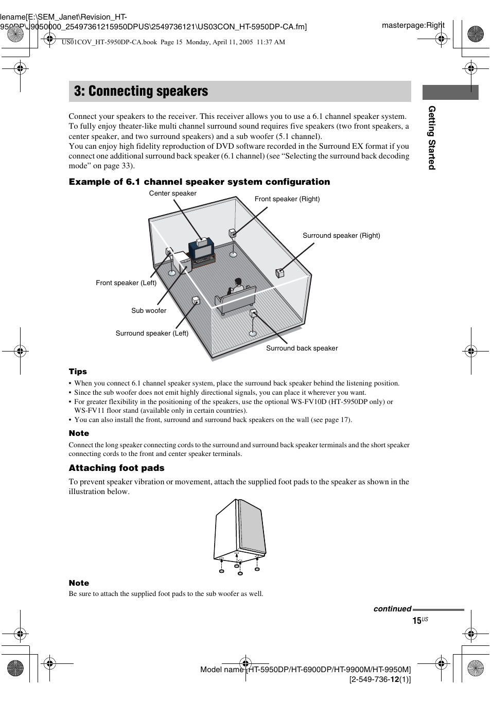 Connecting speakers | Sony HT-9900M User Manual | Page 15 / 60