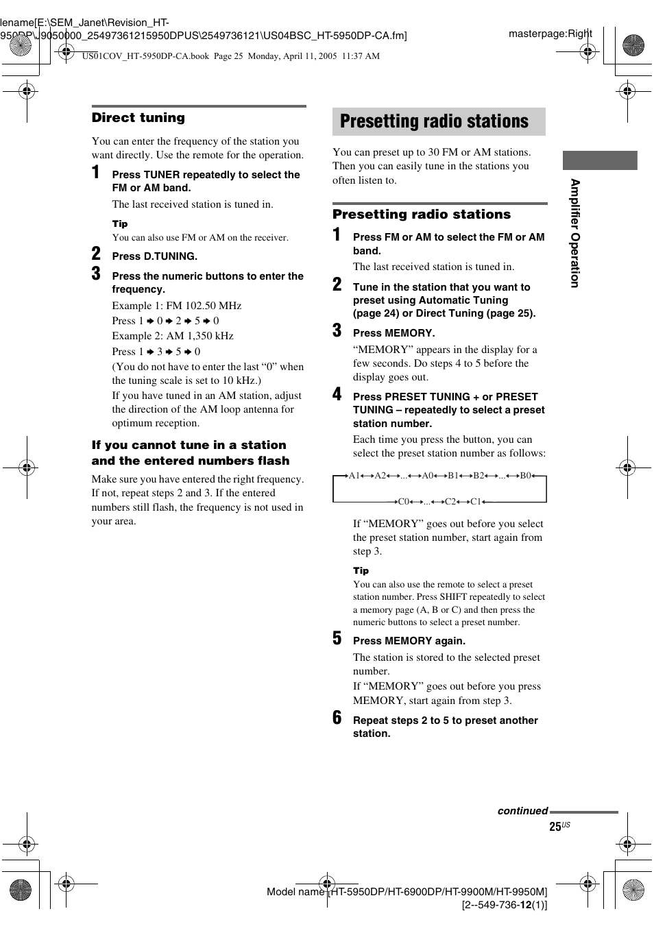Presetting radio stations | Sony HT-9900M User Manual | Page 25 / 60