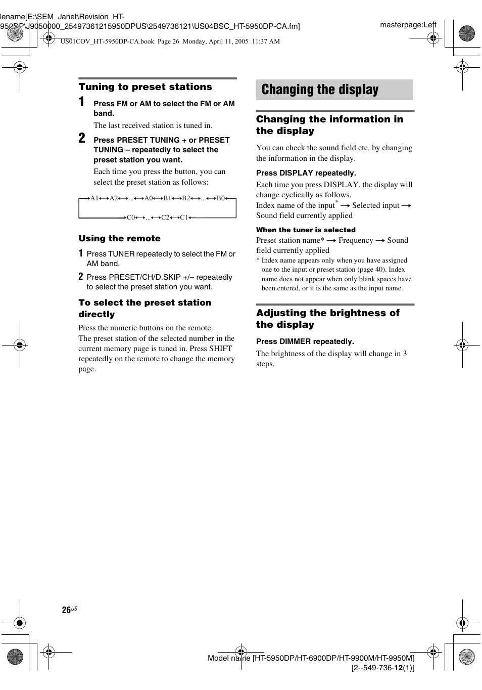 Changing the display | Sony HT-9900M User Manual | Page 26 / 60