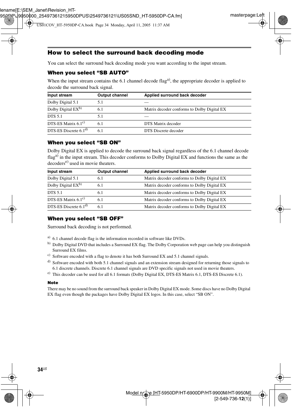 How to select the surround back decoding mode | Sony HT-9900M User Manual | Page 34 / 60