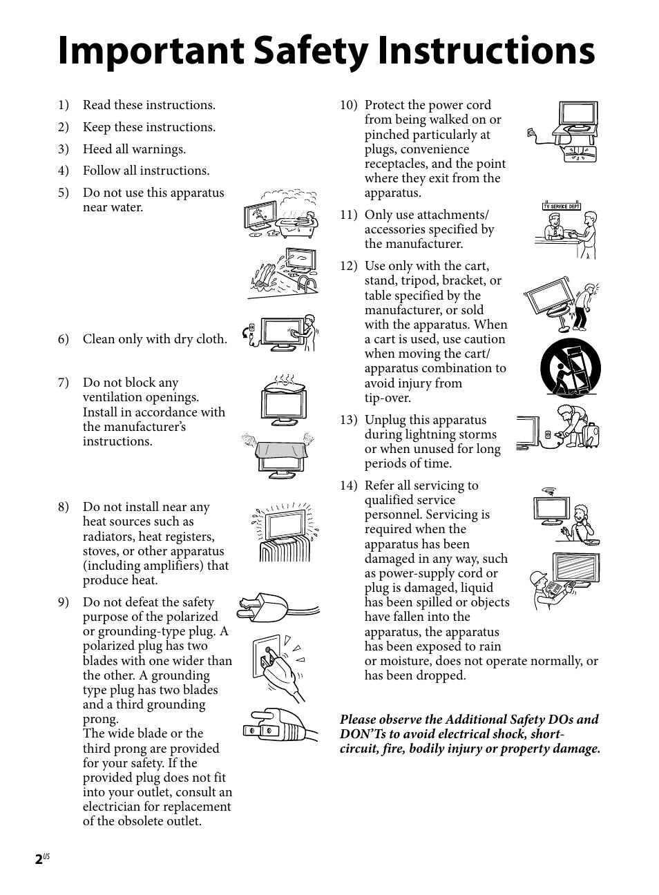 Important safety instructions | Sony KDL-46W4100 User Manual | Page 2 / 20