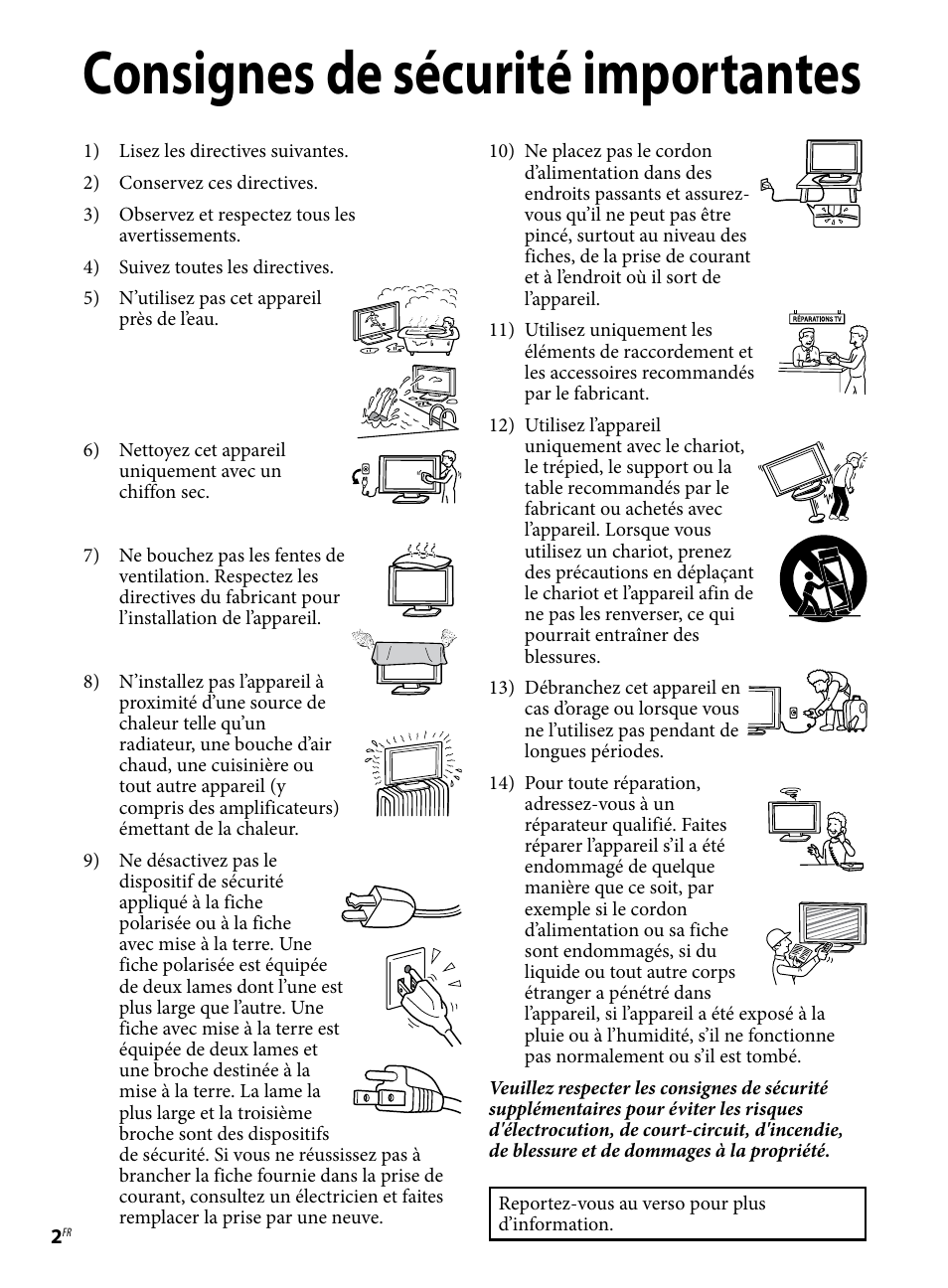 Consignes de sécurité importantes | Sony KDL-46W4100 User Manual | Page 8 / 20