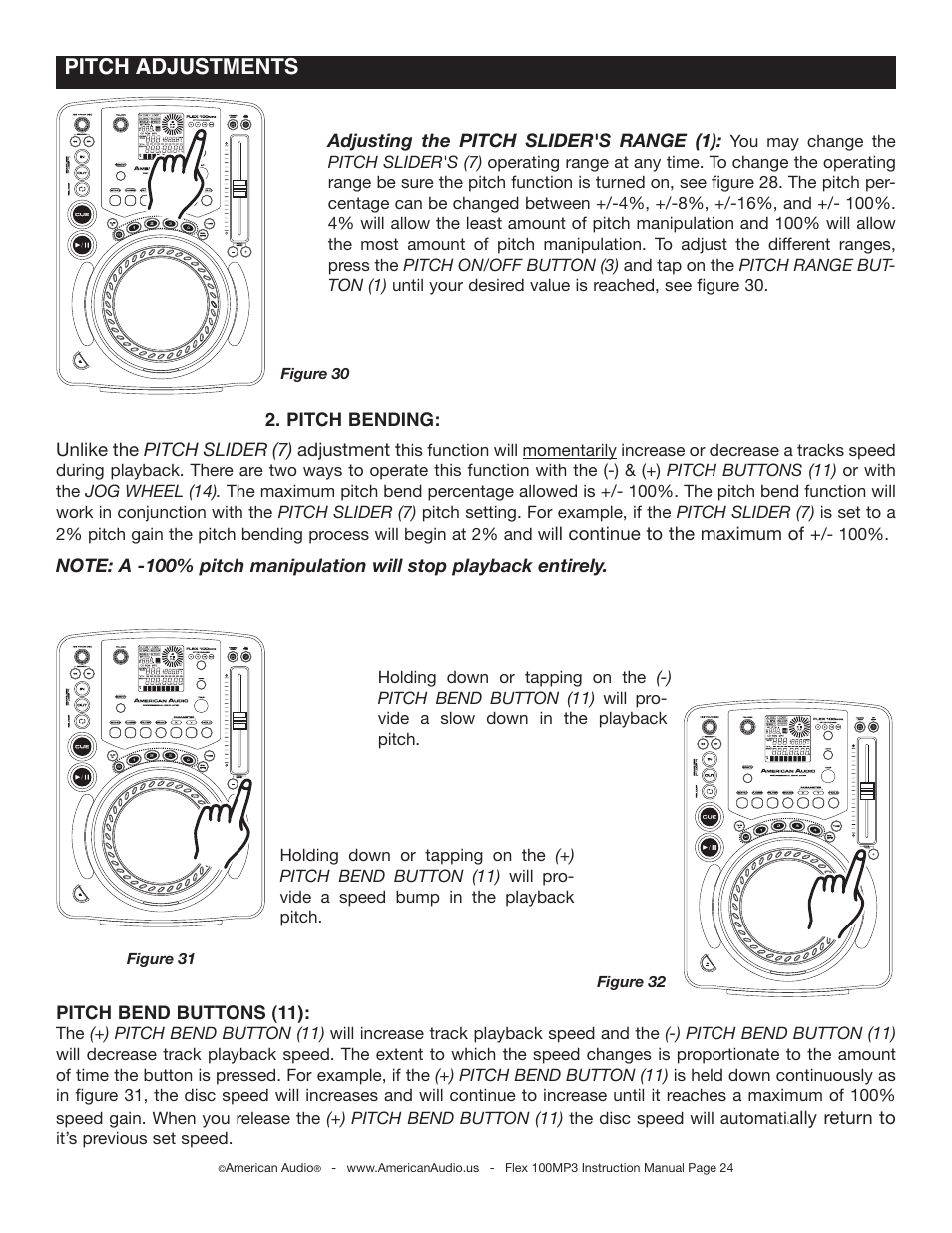 Pitch adjustments | American Audio 100MP3 User Manual | Page 24 / 30