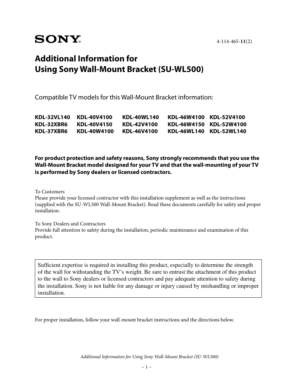 Sony KDL-40V4150 User Manual | 4 pages