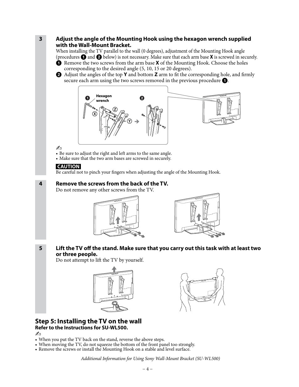 Step 5: installing the tv on the wall | Sony KDL-40V4150 User Manual | Page 4 / 4