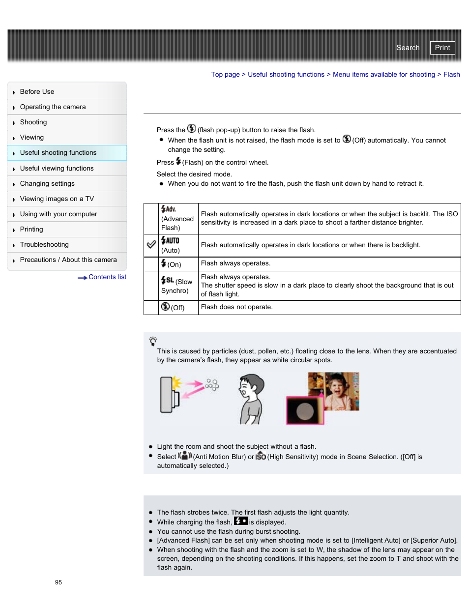 Flash, Cyber-shot user guide | Sony DSC-HX50V User Manual | Page 102 / 289