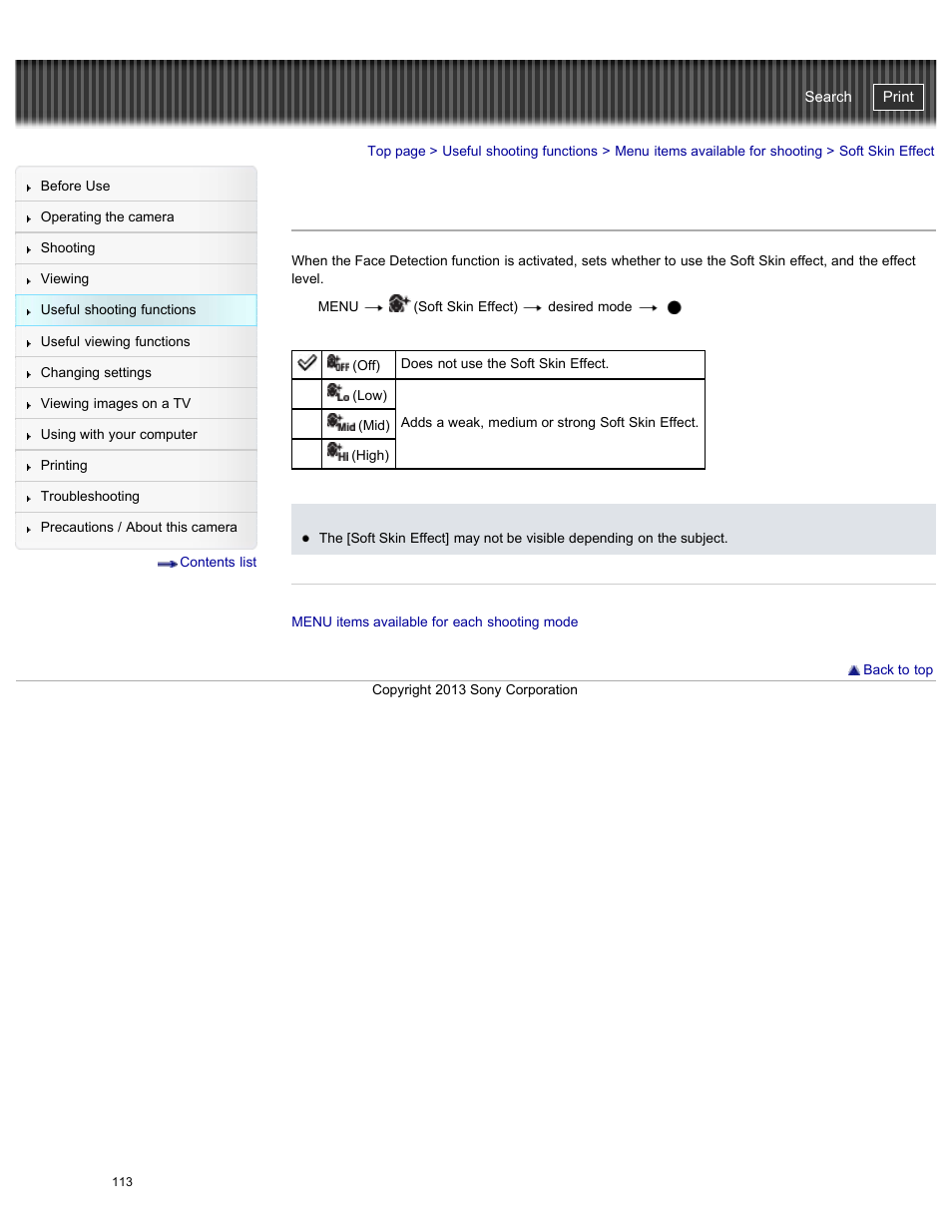 Soft skin effect, Cyber-shot user guide | Sony DSC-HX50V User Manual | Page 120 / 289