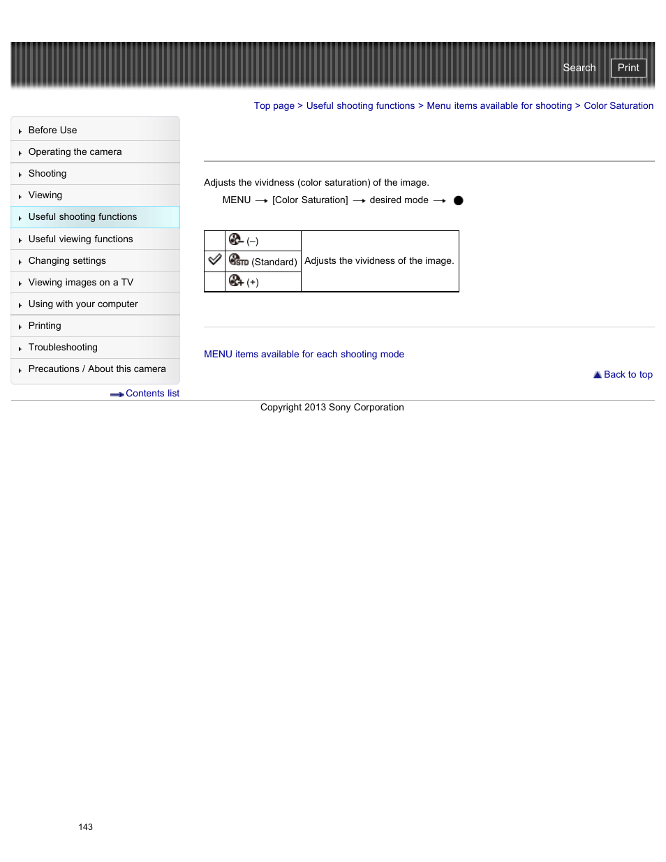 Color saturation, Cyber-shot user guide | Sony DSC-HX50V User Manual | Page 150 / 289