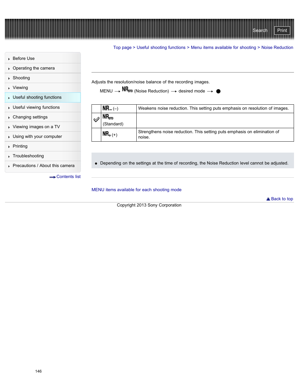Noise reduction, Cyber-shot user guide | Sony DSC-HX50V User Manual | Page 153 / 289