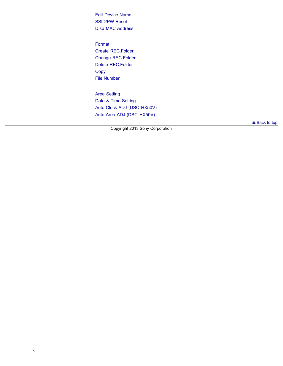 Memory card tool/internal memory tool, Clock settings | Sony DSC-HX50V User Manual | Page 16 / 289