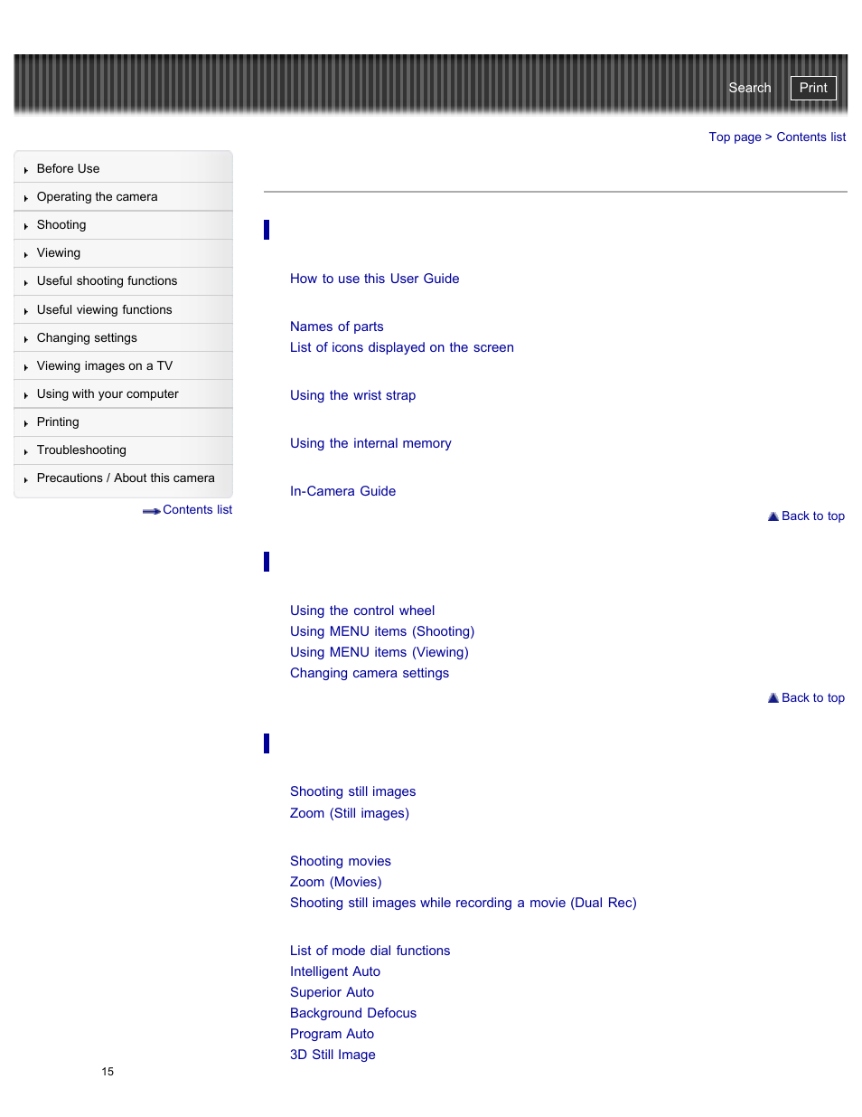 Contents list | Sony DSC-HX50V User Manual | Page 22 / 289