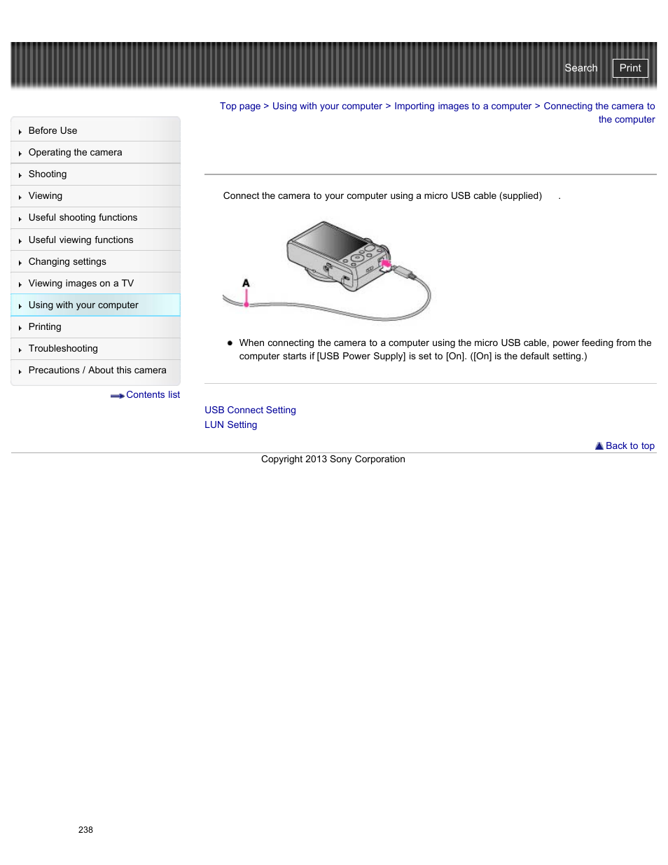 Connecting the camera to the computer, Cyber-shot user guide | Sony DSC-HX50V User Manual | Page 245 / 289