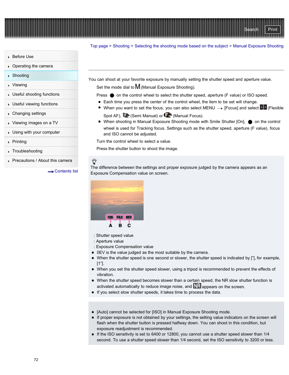 Manual exposure shooting, Cyber-shot user guide | Sony DSC-HX50V User Manual | Page 79 / 289