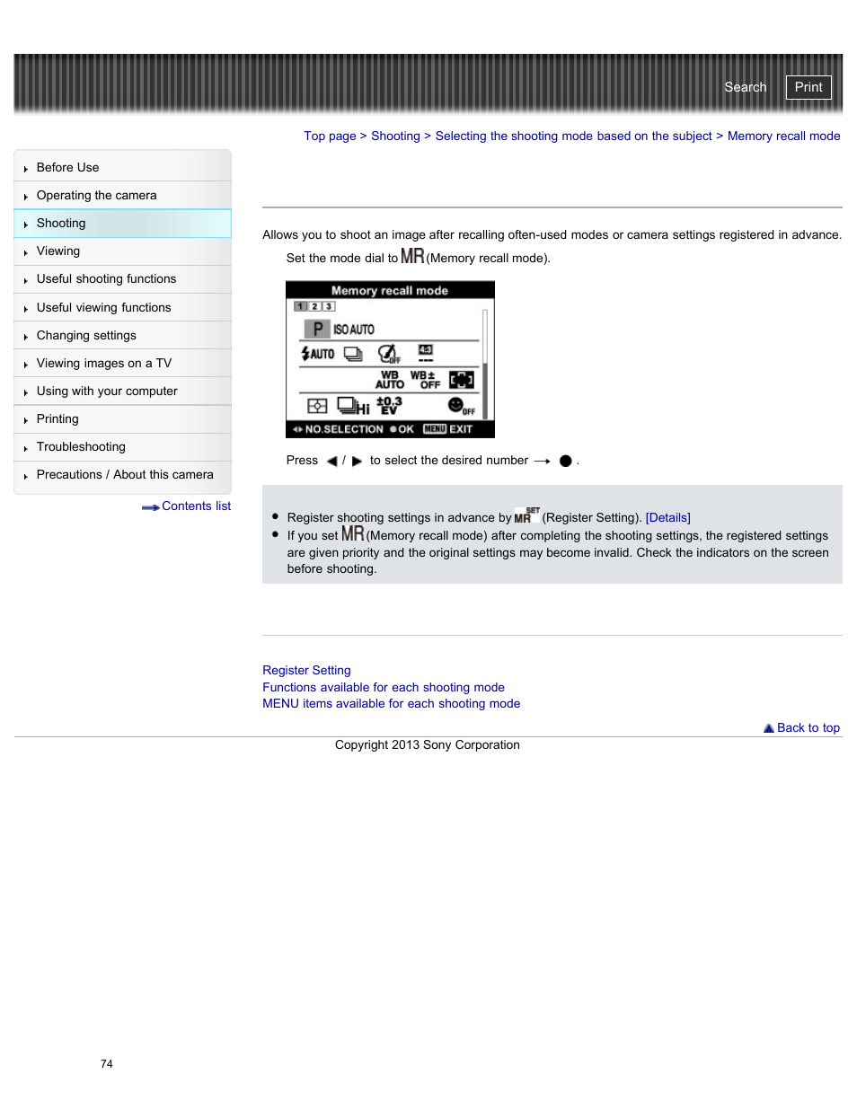 Memory recall mode, Cyber-shot user guide | Sony DSC-HX50V User Manual | Page 81 / 289