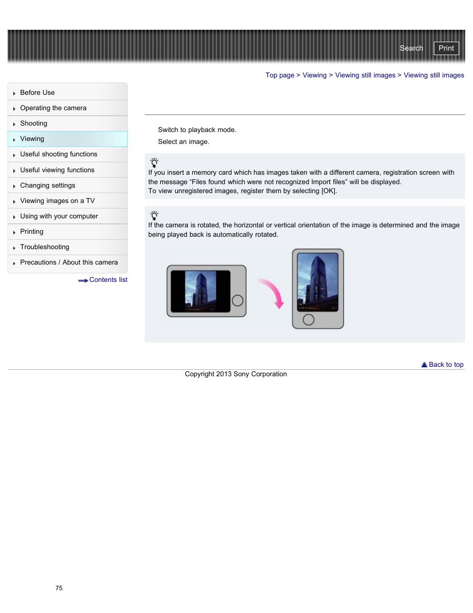 Viewing still images, Cyber-shot user guide | Sony DSC-HX50V User Manual | Page 82 / 289