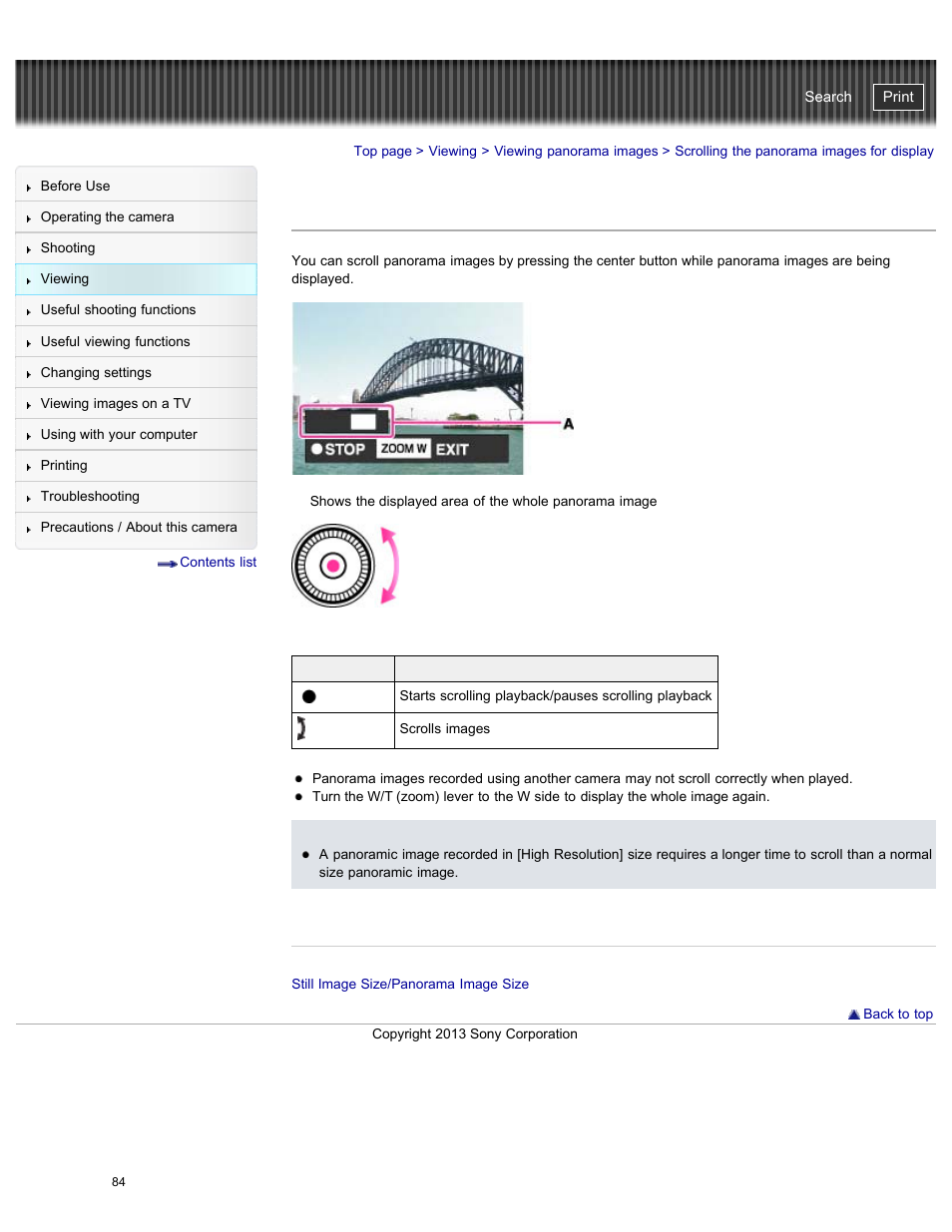 Scrolling the panorama images for display, Cyber-shot user guide | Sony DSC-HX50V User Manual | Page 91 / 289