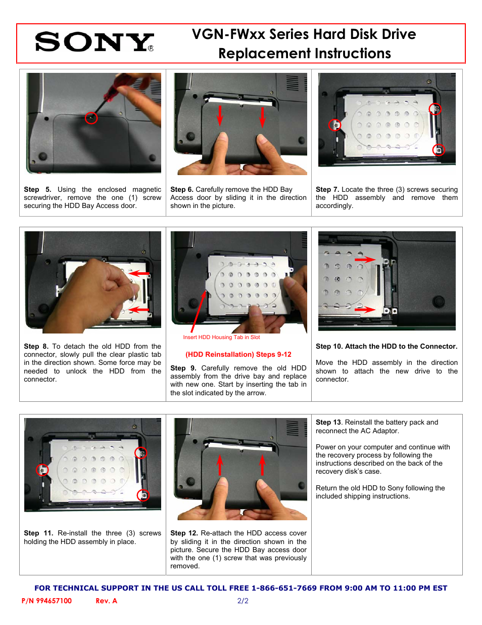 Sony VGN-FWxx Series Hard Disk Drive (Replacement Instructions) User Manual | Page 2 / 2